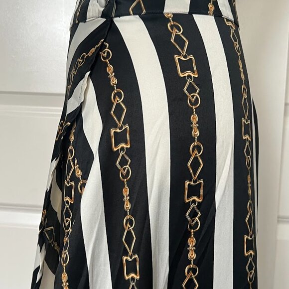 ASOS Black White Stripe Gold Chain Wrap Midi Long Skirt Size 2 - Picture 6 of 13